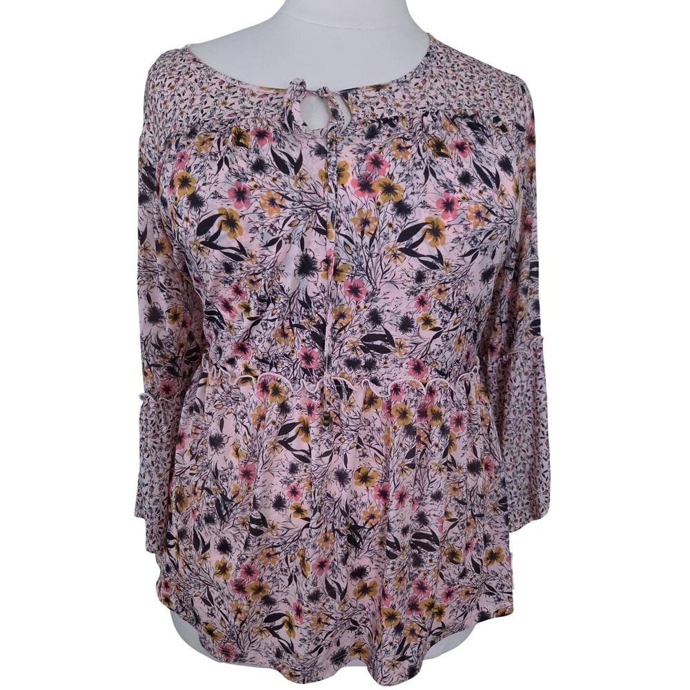 Style & Co Woman 3X Floral Peasant Top‎ Pink Sunwashed Spring Bell Sleeve